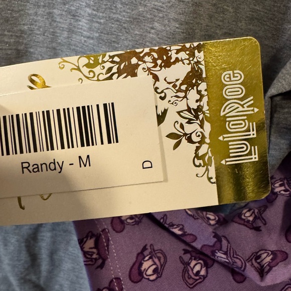 NWT LuLaRoe Randy Shirt Gray with Purple Daisy Duck Disney Sleeves Size Medium - Picture 6 of 7